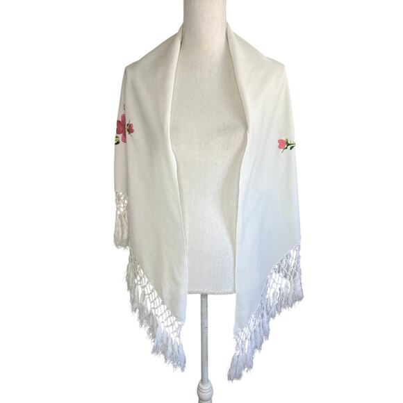 Vintage Artesania Manton De Manila Bordado Embroidered Spanish Shawl floral - Picture 2 of 10